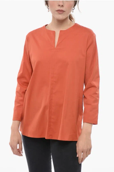 Max Mara Cotton Blend Ora Blouse With 3/4 Sleeves In Red