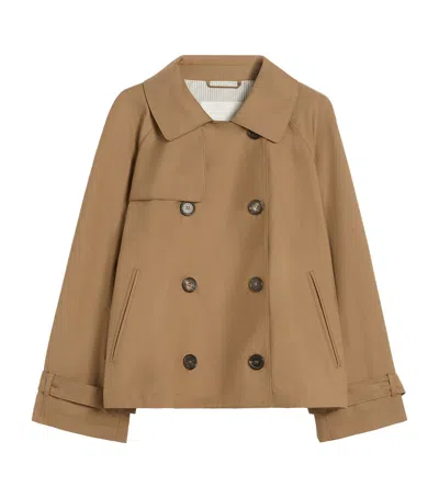 Max Mara Tesoro Cropped Double-breasted Cotton-blend Gabardine Trench Coat In Brown