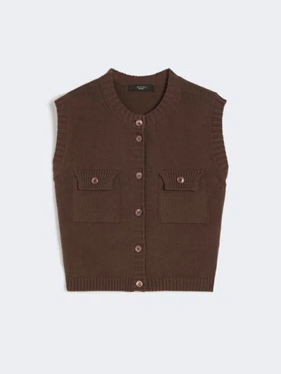Max Mara Cotton-blend Yarn Gilet In Brown