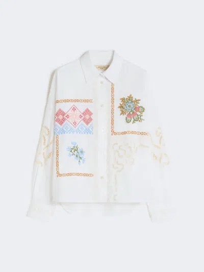 Max Mara Cotton Blouse With Lace And Embroideries In White