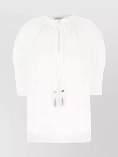 Max Mara Cotton Blouse With Puff Sleeves And Tassel Detail In White