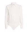 Max Mara Collared Bodysuit With Cuffed Long Sleeves In White