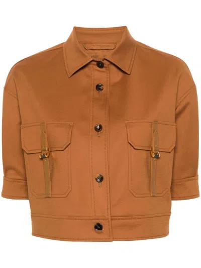 Max Mara Stretch-cotton Shirt Jacket In Brown