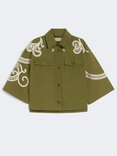 Max Mara Cotton Canvas Jacket With Embroideries In Brown