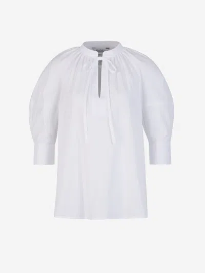 Max Mara Cotton Capri Blouse In Stand-up Collar With V-neckline