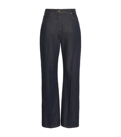 Max Mara Cotton Chambray Trousers In Navy