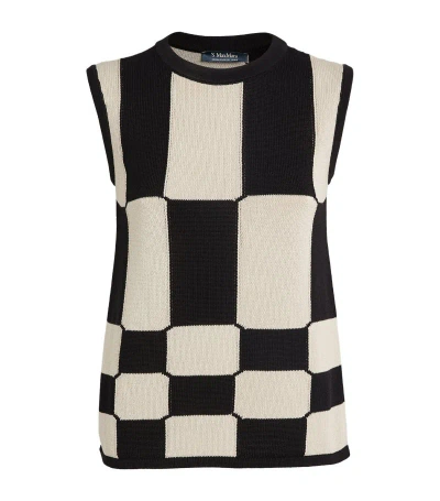 Max Mara Cotton Check Vinci Top In 12 Black Big Stripe