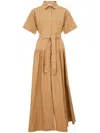 Max Mara Agoraio Belted Eyelet-embellished Cotton-poplin Midi Shirt Dress In Beige
