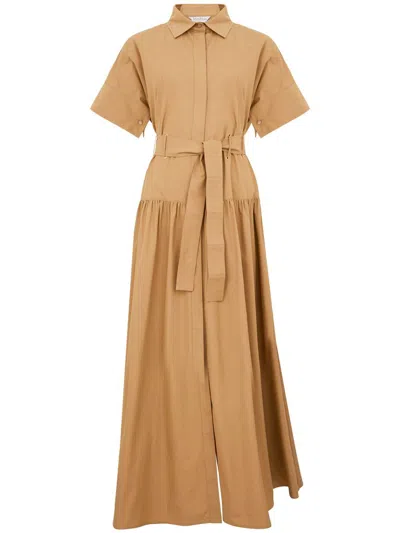MAX MARA COTTON CHEMISIER MIDI DRESS IN BEIGE