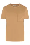 Max Mara Cotton Crew-neck T-shirt With Front Pocket In Brown
