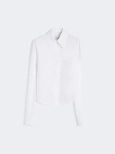 Max Mara Cotton Cropped Shirt With Pleated Back In White