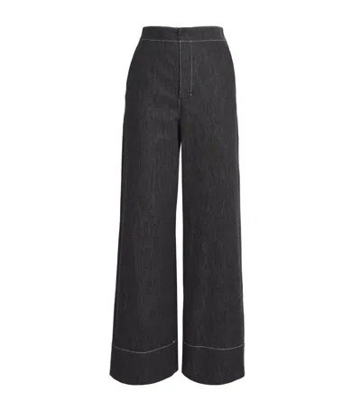 Max Mara Cotton Denim-effect Trousers In Black