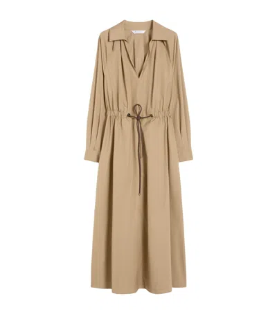 Max Mara Cotton Drawstring Midi Shirt Dress In Brown