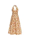 Max Mara Halterneck Printed Cotton Midi Dress In Brown