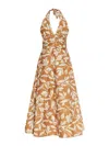 Max Mara Halterneck Printed Cotton Midi Dress In Camel