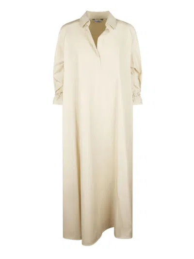 Max Mara Cotton Dress With Classic Collar And Adjustable Cuffs In Neutral