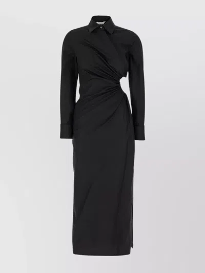 Max Mara Cotton Dress With Cut-out Design And Ruched Detail In Black