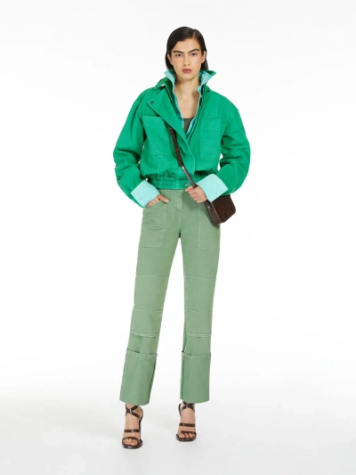 Max Mara Cotton Drill Slim-fit Trousers In Sage Green