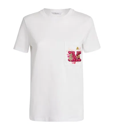 Max Mara T-shirt With Embroidered Pocket In Bianco