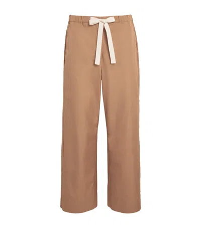 Max Mara Cotton Flared Drawstring Trousers In Beige