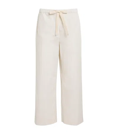 Max Mara Cotton Flared Drawstring Trousers In Beige