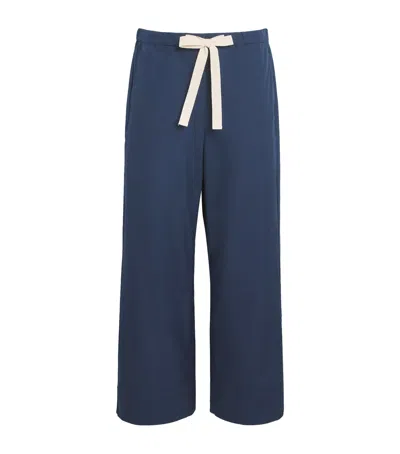 Max Mara Cotton Flared Drawstring Trousers In Navy