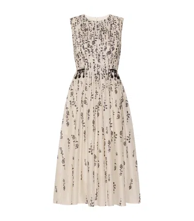 Max Mara Cotton Floral Midi Dress In Beige