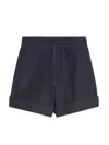 Max Mara Cotton High-waisted Shorts With Slightly Flared Lines And Turned-up Hem In Blue