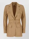 Max Mara Cotton Jacket With Belted Waist And Pockets In Neutral