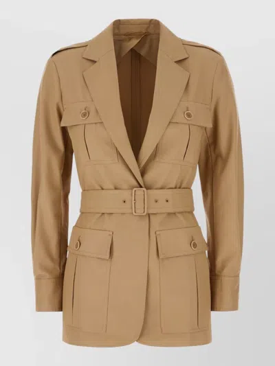 Max Mara Cotton Jacket With Belted Waist And Pockets In Neutral
