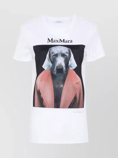 Max Mara Cotton Jersey Dog Graphic Print T-shirt In White