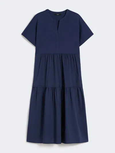 Max Mara Cotton Jersey Flounce Dress In Blue