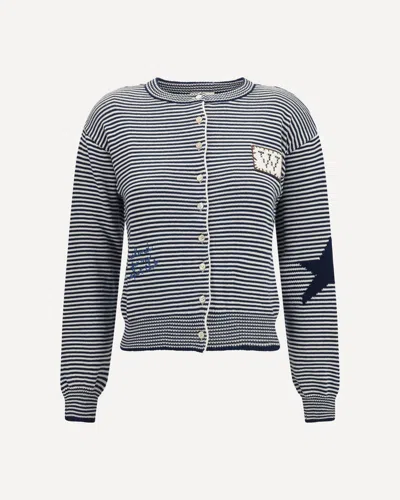 Max Mara Cotton Knit Cardigan With Intarsia In Blue