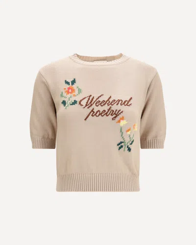 Max Mara Cotton Knit Sweater With Embroidery In Beige