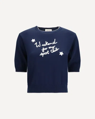 Max Mara Cotton Knit Sweater With Embroidery In Blue