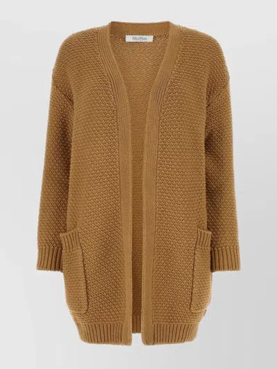 Max Mara Cotton Knitwear Cardigan Patch Pockets In Cuoio