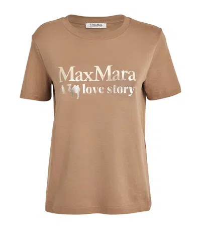 Max Mara Cotton Logo T-shirt In Beige