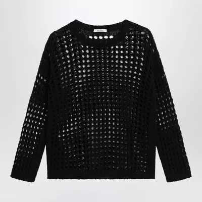 Max Mara Cotton Mesh Long-sleeve Sweater In Black