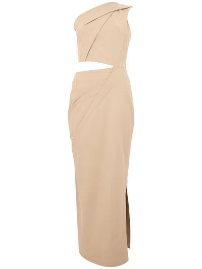 Max Mara Cotton Midi Dress In Beige With Cut-out Detail