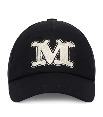 Max Mara Cotton Monogram Cap In Blue