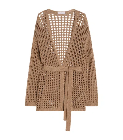 Max Mara Cotton Open-knit Cardigan In Beige