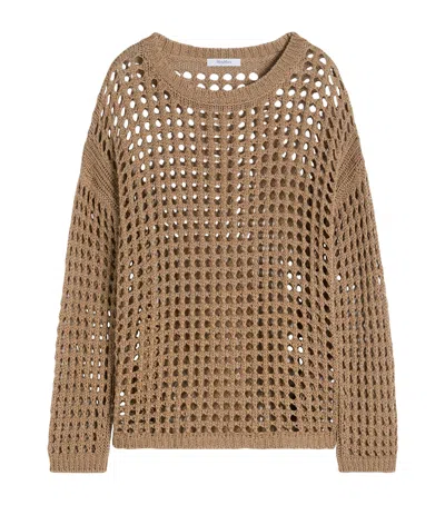 Max Mara Cotton Open-knit Sweater In Beige