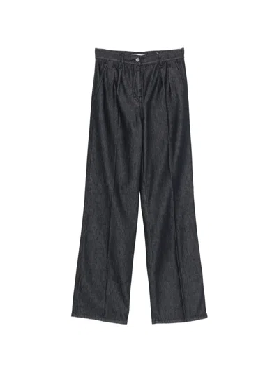Max Mara Cotton Pleated Jeans In Black