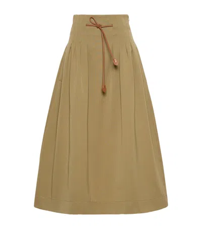 Max Mara Cotton Pleated Midi Skirt In Brown