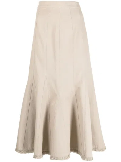 Max Mara Cotton Pleated Midi Skirt In Neutral