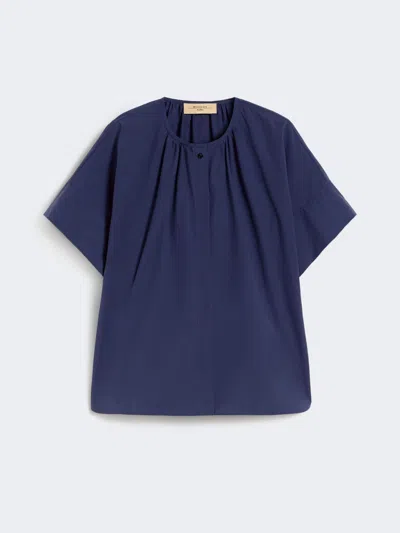 Max Mara Cotton Poplin Crew-neck Shirt In Blue