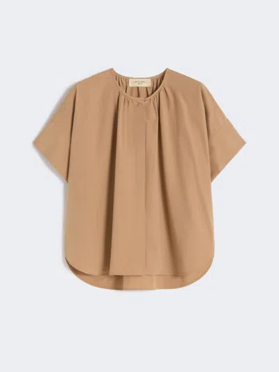Max Mara Cotton Poplin Crew-neck Shirt In Brown