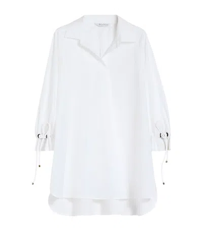 Max Mara Cotton Poplin Drawstring Blouse In White