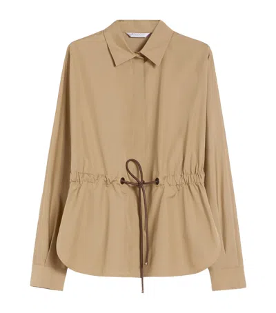 Max Mara Cotton Poplin Drawstring Shirt In Animal Print