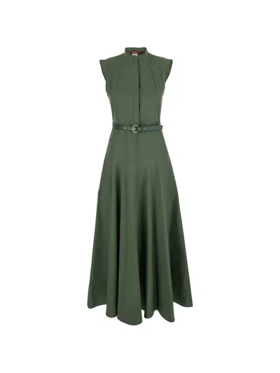 Max Mara Cotton Poplin Fit-and-flare Dress In Green